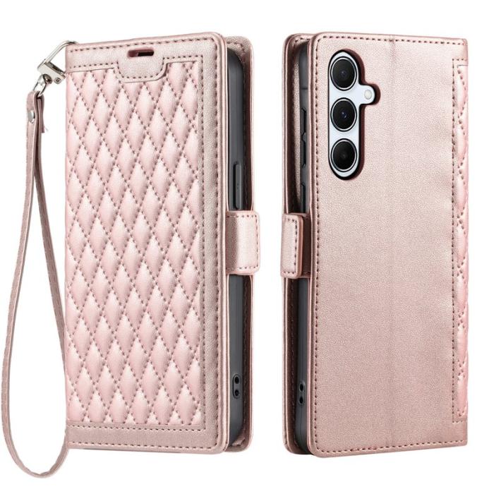 OEM - Samsung Galaxy S26/S26 Pro Plånboksfodral Konstläder Rhombus - Roséguld