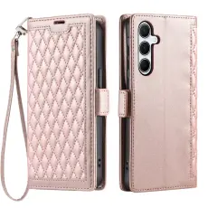 OEM - Samsung Galaxy S26/S26 Pro Pl&aring;nboksfodral Konstl&auml;der Rhombus - Ros&eacute;guld