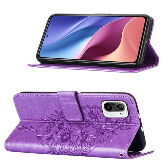 OEM - Butterfly Flower Imprinted Plånboksfodral Xiaomi 12 Pro - Lila