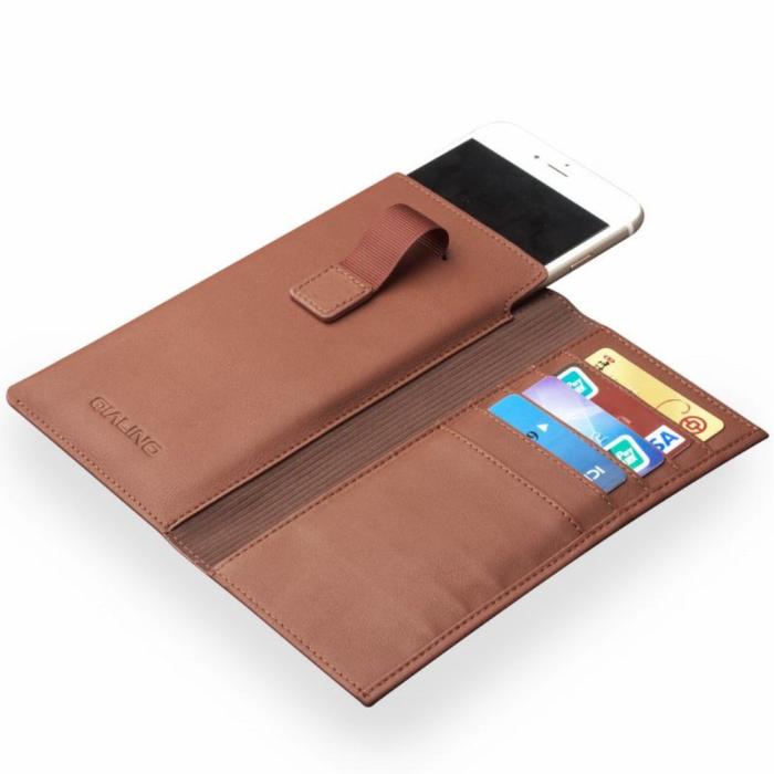 QIALINO - Universal Pouch Wallet i äkta läder - Brun (M)