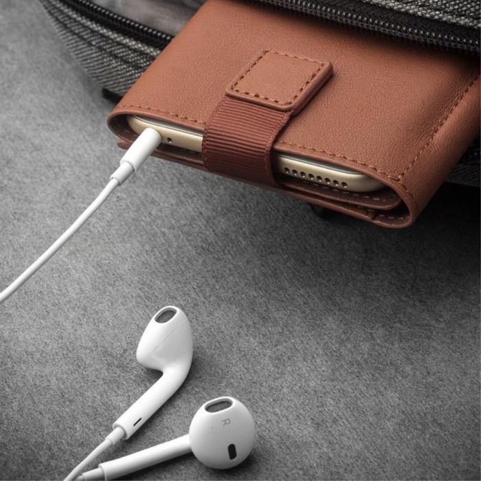 QIALINO - Universal Pouch Wallet i äkta läder - Brun (M)