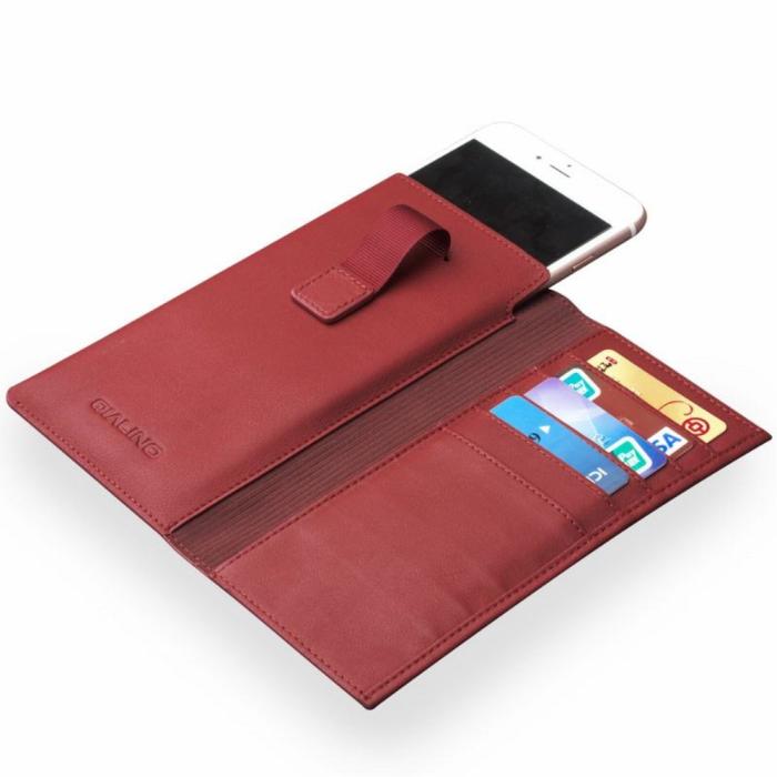 UTGATT1 - Qialino Large Universal Pouch Wallet i äkta läder - Röd