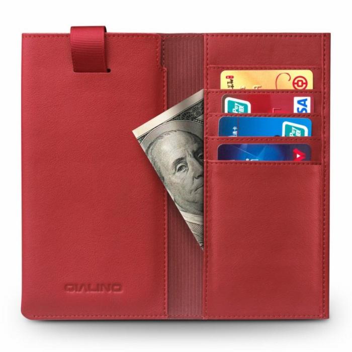 UTGATT1 - Qialino Large Universal Pouch Wallet i äkta läder - Röd