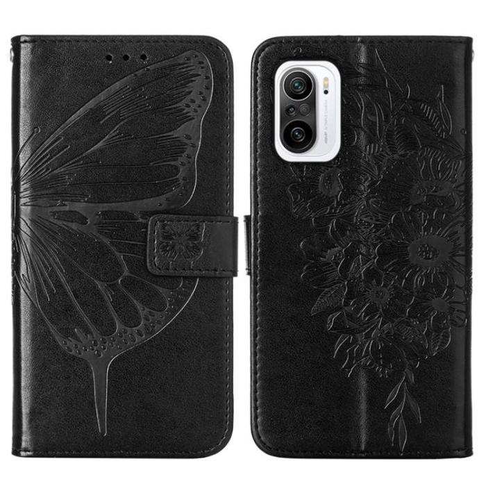 A-One Brand - Butterfly Flower Imprinted Plånboksfodral Xiaomi 12 Pro - Svart