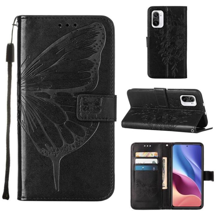 A-One Brand - Butterfly Flower Imprinted Plånboksfodral Xiaomi 12 Pro - Svart