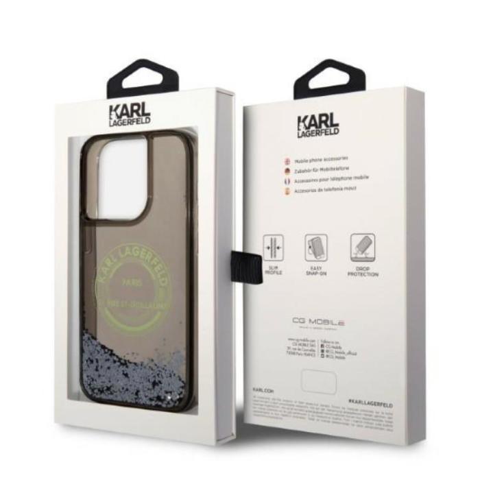 KARL LAGERFELD - Karl Lagerfeld iPhone 14 Pro Skal Liquid Glitter RSG - Svart
