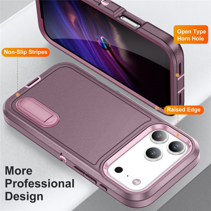 A-One Brand - iPhone 17 Pro Max Mobilskal Kickstand Silikon - Lila/Rosa