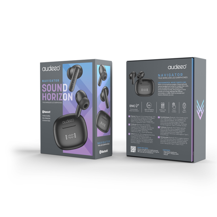 Audeeo - Audeeo Navigator True Wireless LED Earphones - Svart