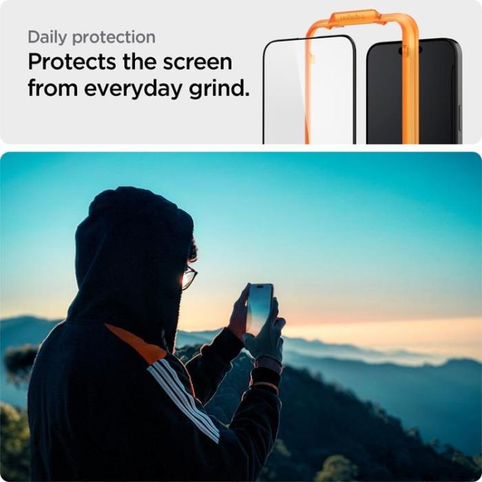 Spigen - [2-Pack] Spigen iPhone 15 Härdat Glas Skärmskydd - Svart