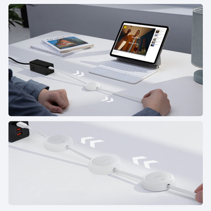 BASEUS - Baseus Infällbar USB-C till USB-C 60W Kabel 1m Free2Pull - Vit