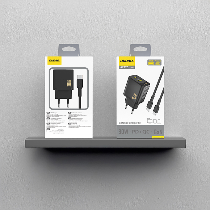 Dudao - Dudao Snabbladdare USB-C USB-A PD 30W GaN med USB-C Kabel A27TCEU - Svart