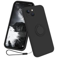 OEM - iPhone 15 Mobilskal Ringhållare Liquid Silikon - Svart