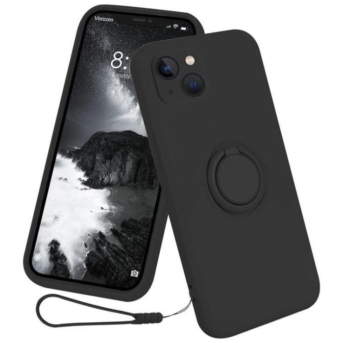OEM - iPhone 15 Mobilskal Ringhållare Liquid Silikon - Svart