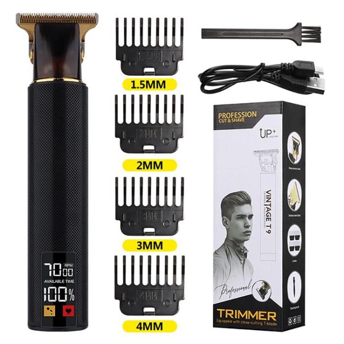 OEM - Hårklippare med display LED och Utbytbara Kammar T9 - Svart