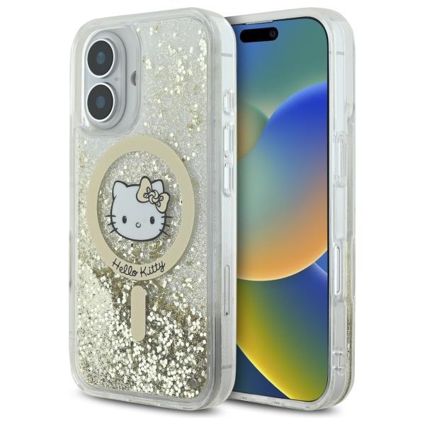 Hello Kitty iPhone 16 Mobilskal MagSafe Liquid Glitter - Vit Guld | 2353 | AlltMobil