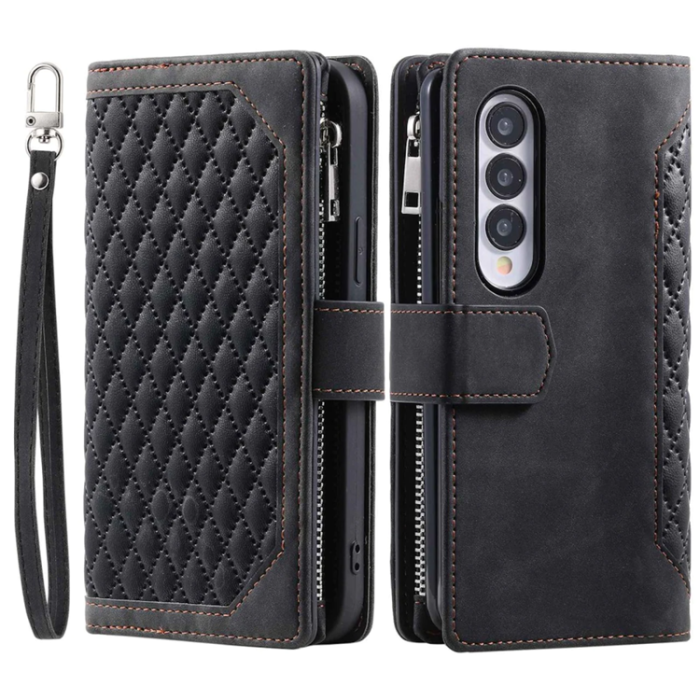 A-One Brand - Galaxy Z Fold 4 Plånboksfodral Rhombus Grid - Svart