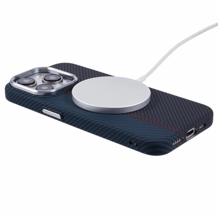 A-One Brand - iPhone 14 Pro Max Mobilskal Magsafe Aramid Fiber - Blå/Röd