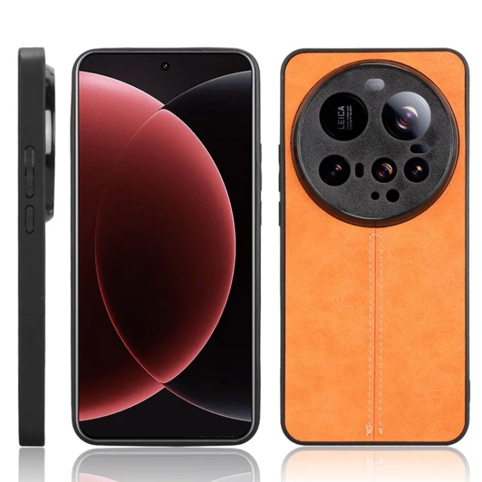 A-One Brand - Xiaomi 15 Ultra Mobilskal Cowhide Lader Stitching - Orange