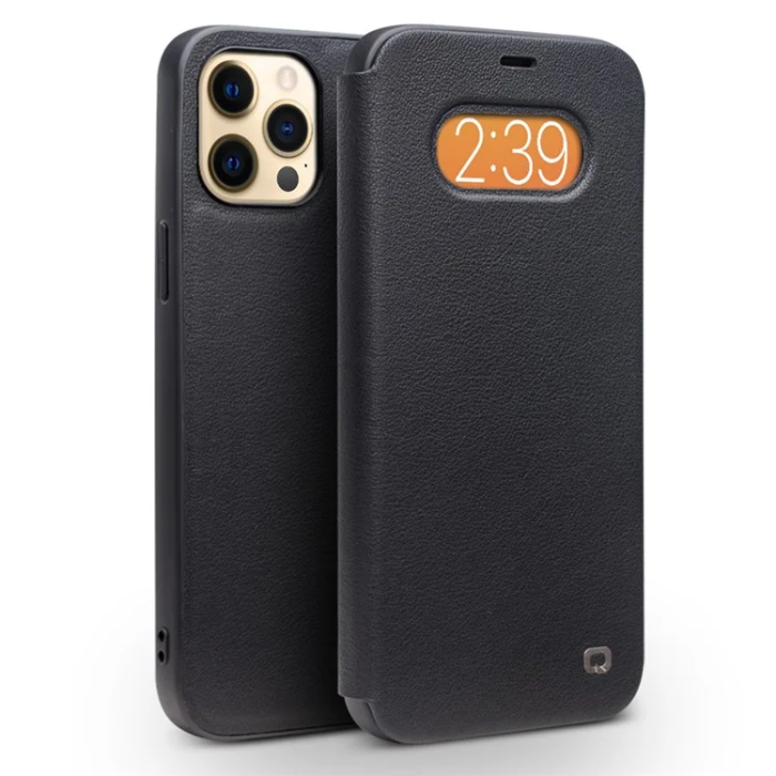 QIALINO - QIALINO iPhone 12 Pro Max Fodral Äkta Läder Cowhide - Svart