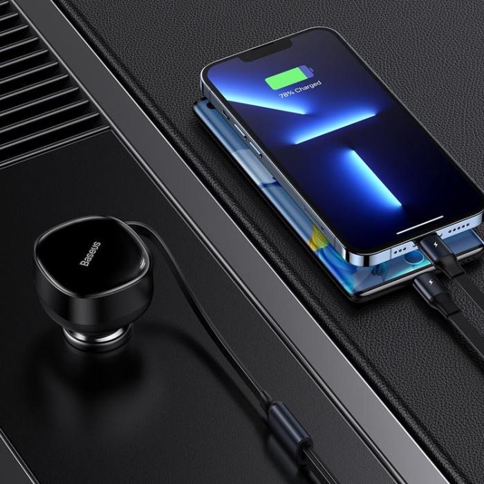 BASEUS - Baseus Retractable 2in1 Billaddare 30W - Svart
