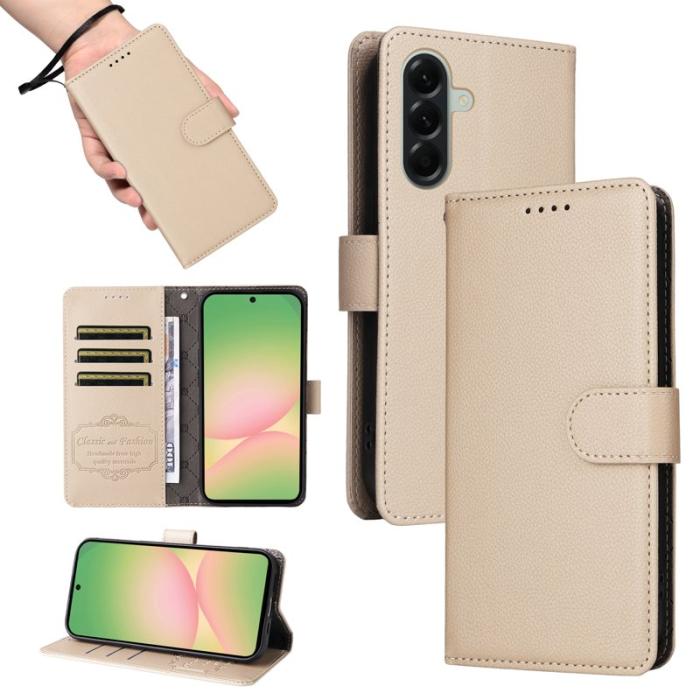OEM - Samsung Galaxy A57 Plånboksfodral Konstläder RFID Skydd - Krämvit