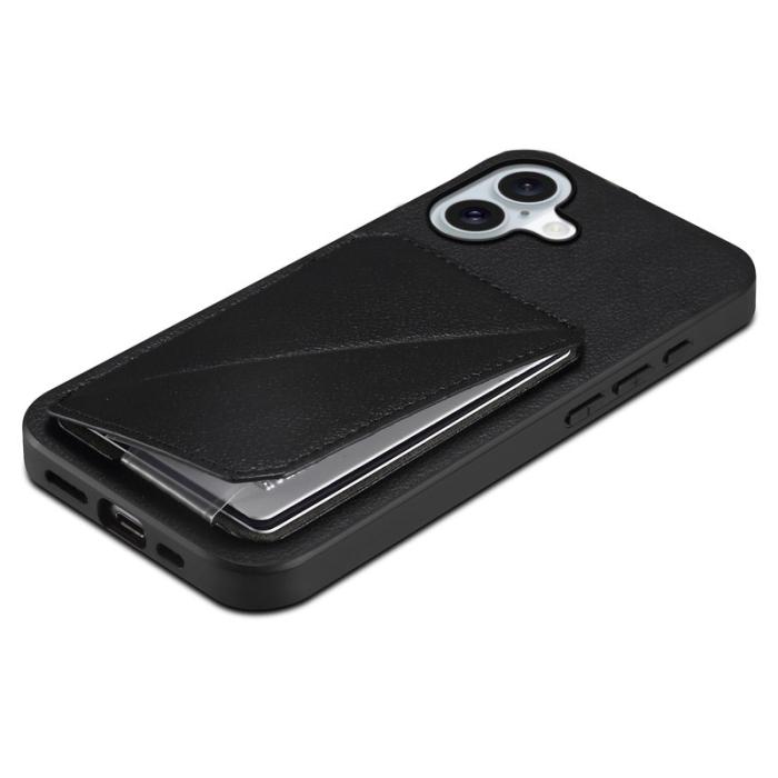 DENIOR - DENIOR D04 iPhone 16 Fodral Konstläder Ställ - Svart