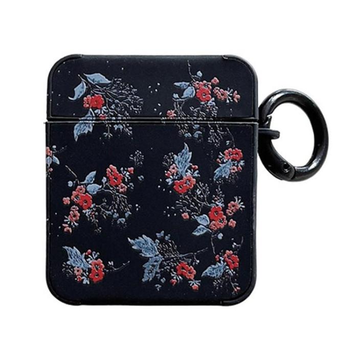 OEM - Airpods 1/2 Skal TPU Floral - Svart/Blå