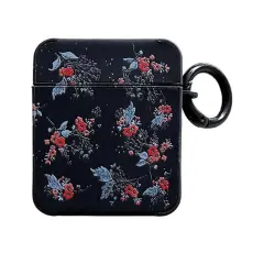 OEM - Airpods 1/2 Skal TPU Floral - Svart/Bl&aring;