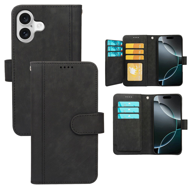 iPhone 17 Plånboksfodral Line Pattern Läder - Svart | 2353 | AlltMobil