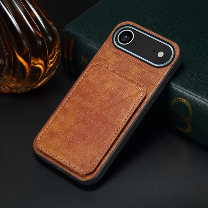 A-One Brand - iPhone 17 Air Mobilskal Korthållare Crocodile Textured - Brun