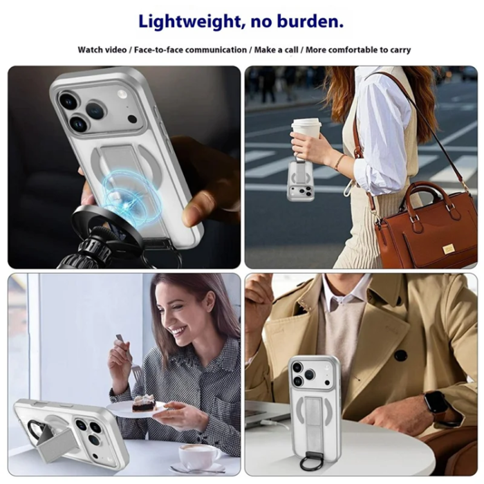 A-One Brand - iPhone 17 Pro Mobilskal Magsafe Metal D-Ring Kickstand - Grå