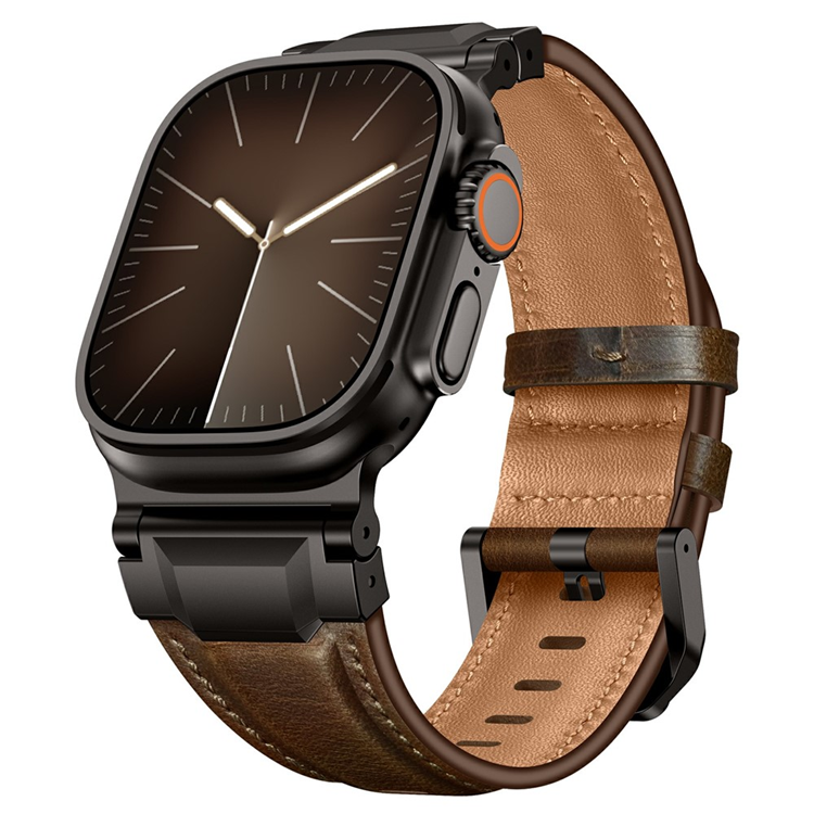 Apple Watch (42/44/45/46/49mm) Armband Cowhide Läder - Coffee Brun/Svart | 5122 | AlltMobil