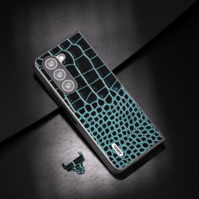 ABEEL - ABEEL Samsung Galaxy Z Fold5 Plånboksfodral i Äkta Läder Blå