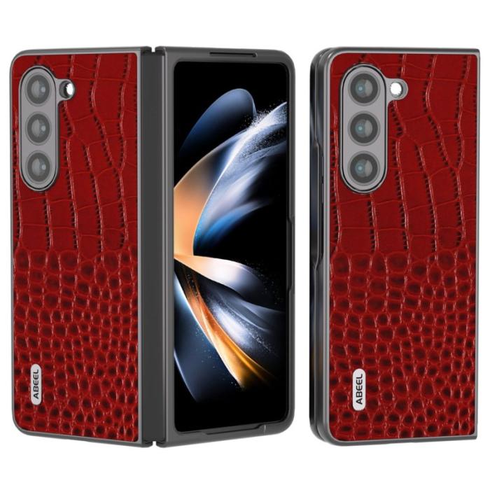 ABEEL - ABEEL Samsung Galaxy Z Fold5 Plånboksfodral Äkta Läder Röd