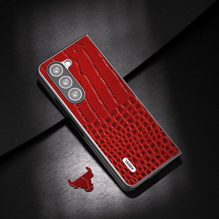 ABEEL - ABEEL Samsung Galaxy Z Fold5 Plånboksfodral Äkta Läder Röd