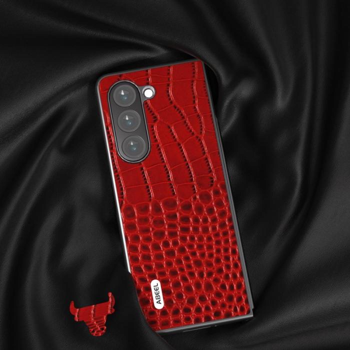 ABEEL - ABEEL Samsung Galaxy Z Fold5 Plånboksfodral Äkta Läder Röd