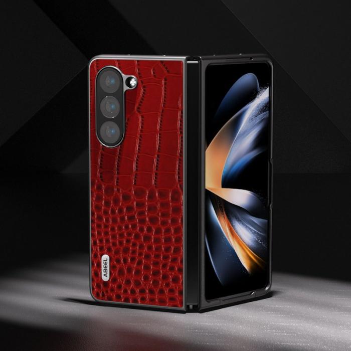 ABEEL - ABEEL Samsung Galaxy Z Fold5 Plånboksfodral Äkta Läder Röd