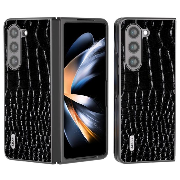 ABEEL - ABEEL Samsung Galaxy Z Fold5 Plånboksfodral Äkta Läder Svart