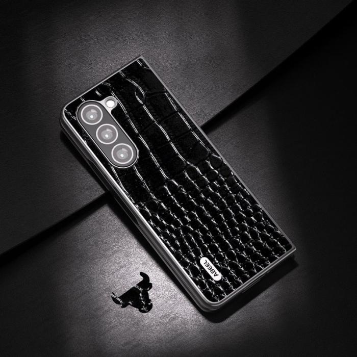 ABEEL - ABEEL Samsung Galaxy Z Fold5 Plånboksfodral Äkta Läder Svart