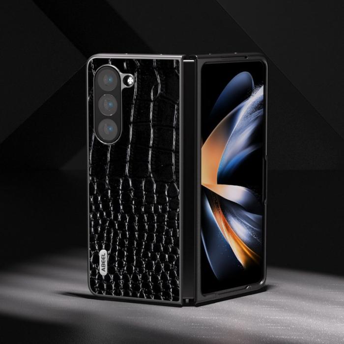 ABEEL - ABEEL Samsung Galaxy Z Fold5 Plånboksfodral Äkta Läder Svart