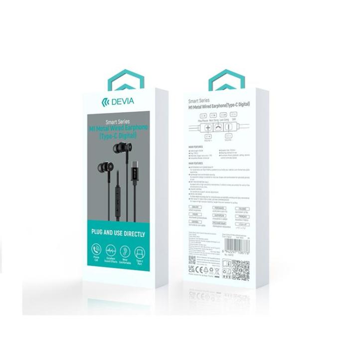 Devia - Devia In-Ear Trådbundna Hörlurar USB-C Smart M1 Digital Metal - Svart
