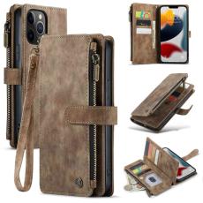 Caseme - CASEME Konstl&auml;der Pl&aring;nboksfodral f&ouml;r iPhone 12 Pro Max med rem - Brun