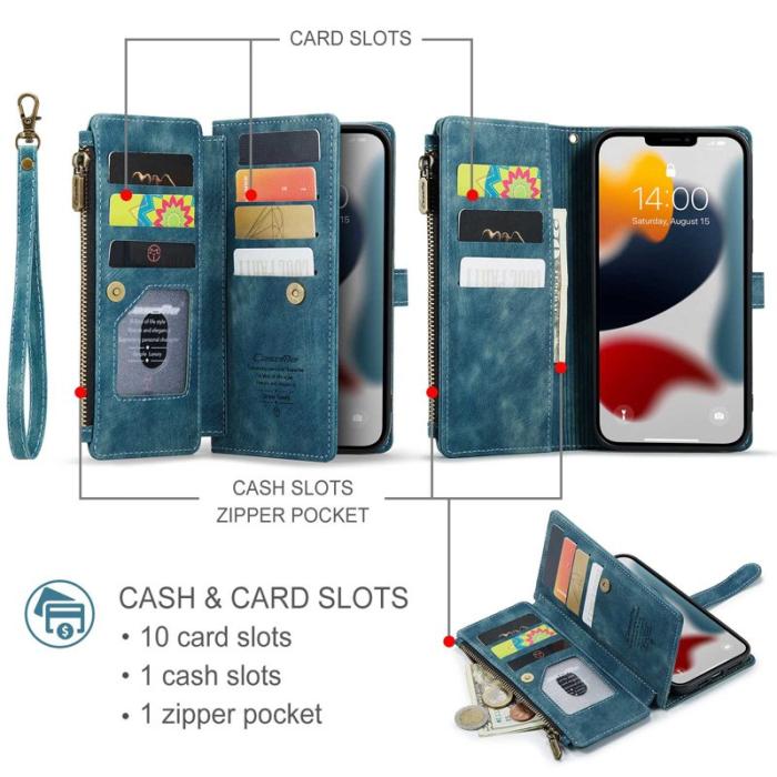 Caseme - CASEME Konstläder Plånboksfodral för iPhone 12 Pro Max med Rem - Blå