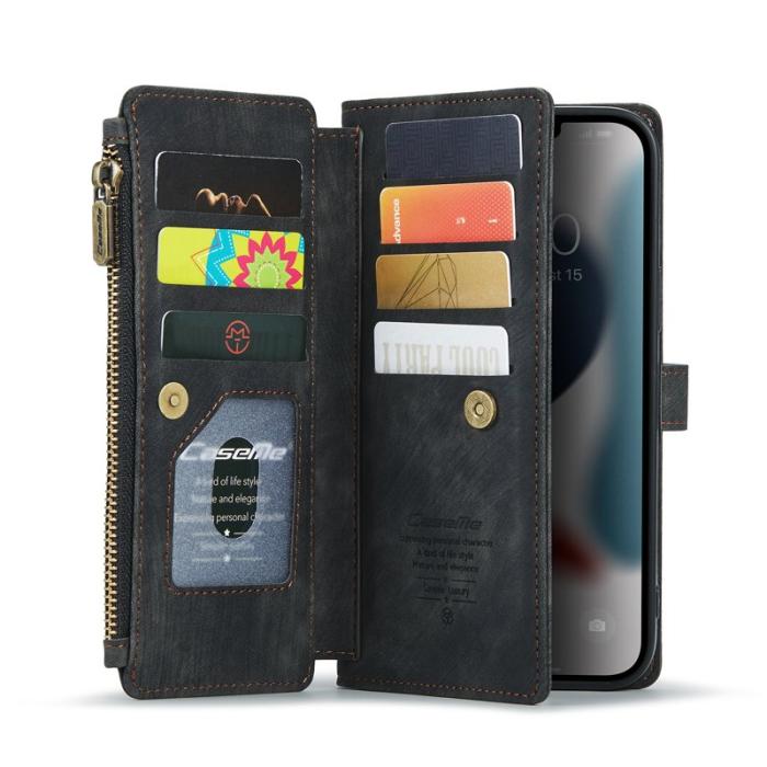 Caseme - CASEME Konstläder Plånboksfodral för iPhone 12 Pro Max med rem - Svart