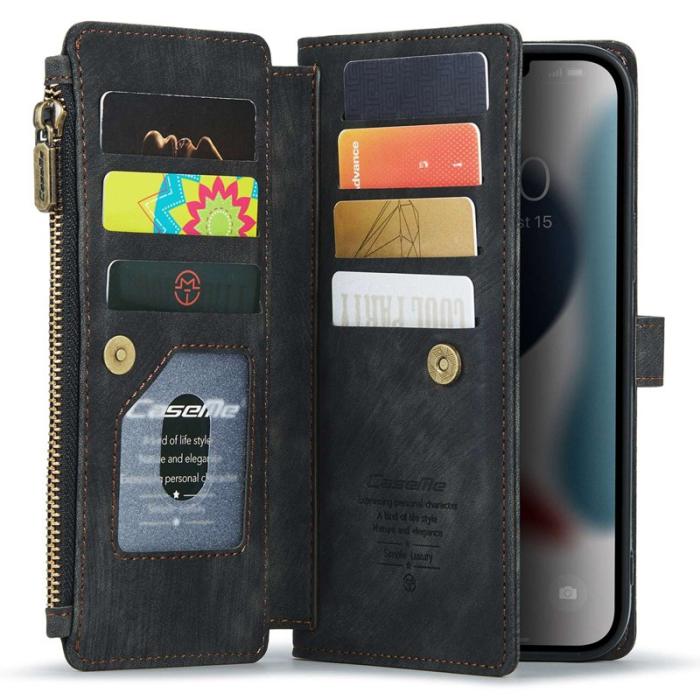 Caseme - CASEME Konstläder Plånboksfodral för iPhone 12 Pro Max med rem - Svart