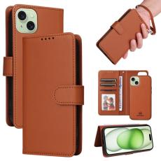 BETOPNICE - BETOPNICE iPhone 15 Plus Pl&aring;nboksfodral - Avtagbart Konstl&auml;der - Brun