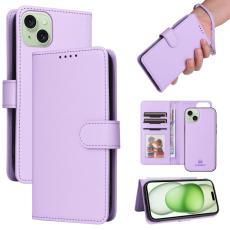 BETOPNICE - BETOPNICE iPhone 15 Plus Pl&aring;nboksfodral - Avtagbart Konstl&auml;der - Lila