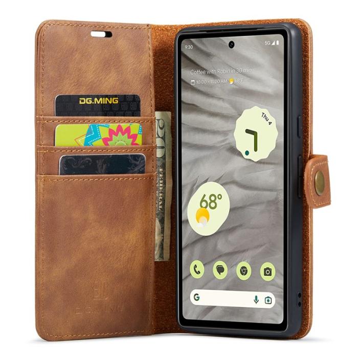 DG.MING - DG.MING Google Pixel 7a Plånboksfodral i Äkta läder Magnetisk Brun