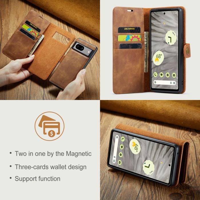 DG.MING - DG.MING Google Pixel 7a Plånboksfodral i Äkta läder Magnetisk Brun