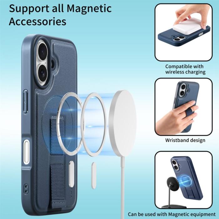 CASENEO - CASENEO iPhone 16 Plus Fodral - Magnetiskt KonstLäder - Blå